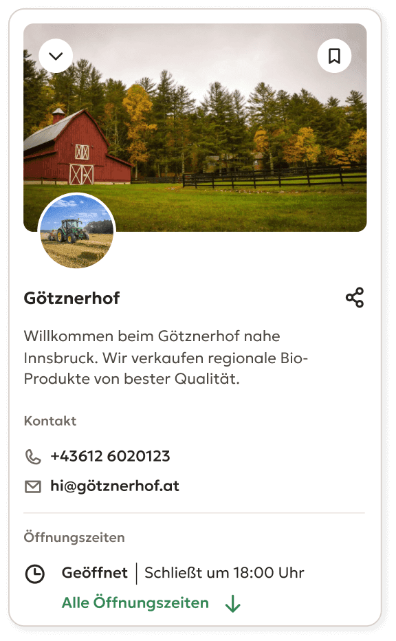 Stella-App: Hofprofil des Götznerhofs mit Kontakt und Öffnungszeiten